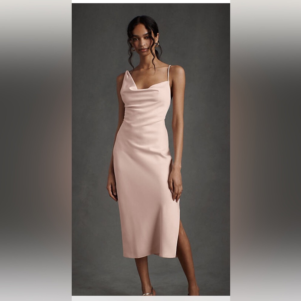 BHLDN August Satin Charmeuse Midi Dress in Pink. Brand new with tags.